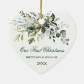 Waterverf Greenery Ons eerste kerstfeest Keramisch Ornament (Achterkant)