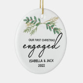 Waterverf Greenery Ons eerste kerstfeest Keramisch Ornament (Rechts)