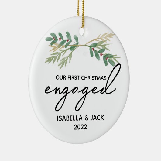 Waterverf Greenery Ons eerste kerstfeest Keramisch Ornament (Rechts)