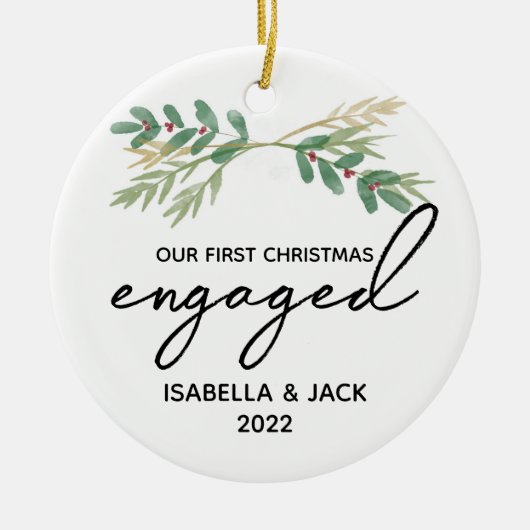 Waterverf Greenery Ons eerste kerstfeest Keramisch Ornament (Voorkant)