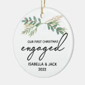 Waterverf Greenery Ons eerste kerstfeest Keramisch Ornament (Links)