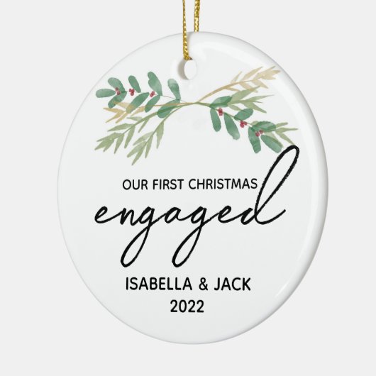 Waterverf Greenery Ons eerste kerstfeest Keramisch Ornament (Links)