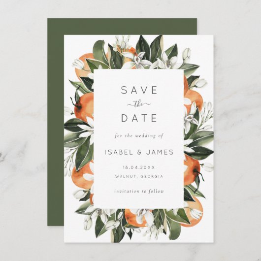 Waterverf Greenery Oranje Blossom Botanisch Save The Date (Voorkant / Achterkant)