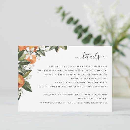 Waterverf Greenery Oranje Blossom Leaves Details Kaart (Staand voorkant)