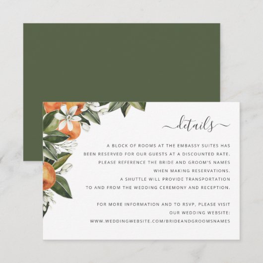 Waterverf Greenery Oranje Blossom Leaves Details Kaart (Voorkant / Achterkant)