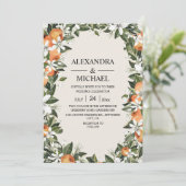 Waterverf Greenery Oranje Blossom Modern Wedding Kaart (Staand voorkant)
