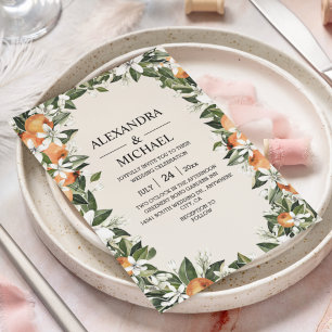 Waterverf Greenery Oranje Blossom Modern Wedding Kaart