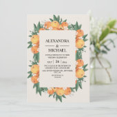Waterverf Greenery Oranje Blossom Modern Wedding Kaart (Staand voorkant)