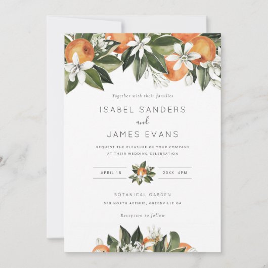 Waterverf Greenery Oranje Blossom Modern Wedding Kaart (Voorkant)