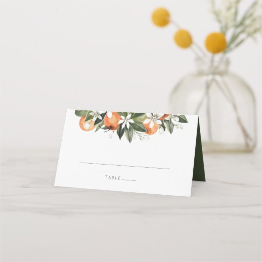 Waterverf Greenery Oranje Blossom Place Card Plaatskaartje (Voorkant)