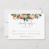Waterverf Greenery Oranje Blossom Wedding RSVP Kaart (Voorkant)