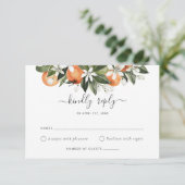 Waterverf Greenery Oranje Blossom Wedding RSVP Kaart (Staand voorkant)