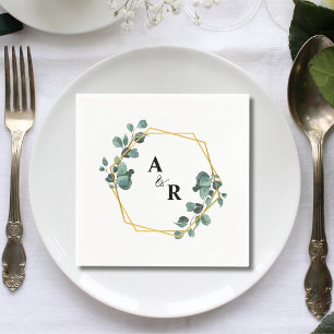 Waterverf Greenery Paar Monogram Trouwpapier Servet