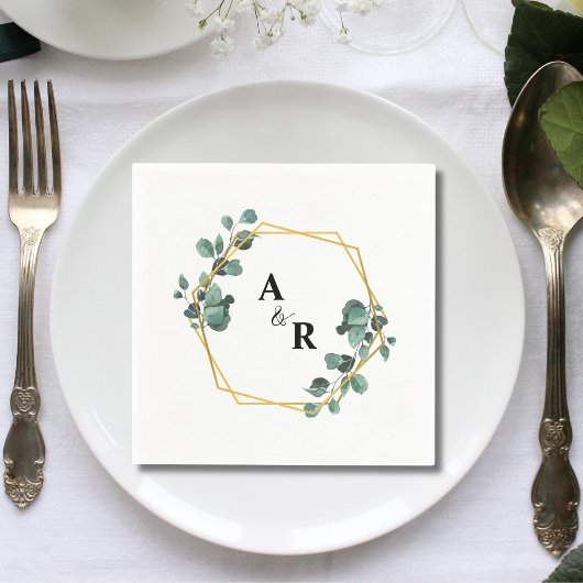 Waterverf Greenery Paar Monogram Trouwpapier Servet