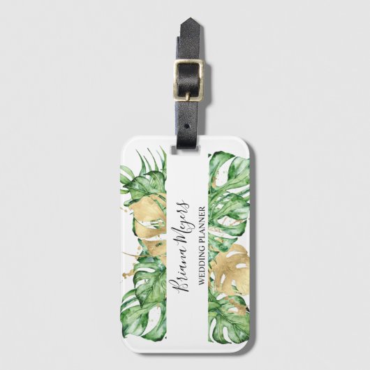 Waterverf Greenery Palm laat gouden tropische wond Bagagelabel (Voorkant (verticaal))