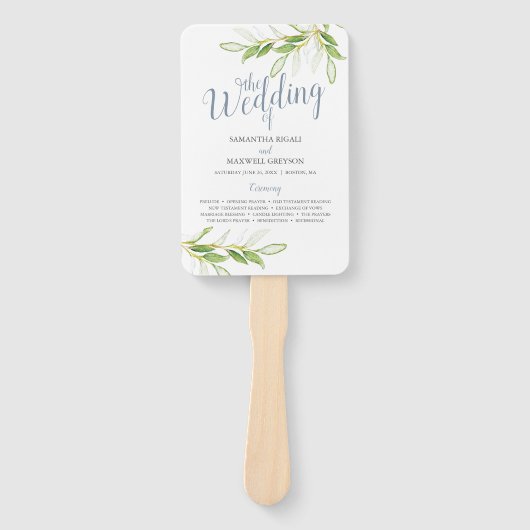 Waterverf Greenery Paper Wedding Fan Handwaaier (Voorkant)
