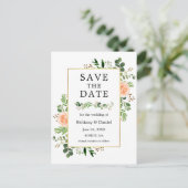Waterverf Greenery Peach Floral Save the Date Briefkaart (Staand voorkant)