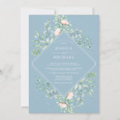 Waterverf Greenery Peach Rozen Dusty Blue Wedding Kaart (Voorkant)