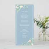 Waterverf Greenery Peach Rozen Dusty Blue Wedding Menu (Staand voorkant)