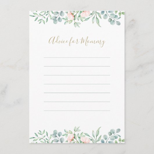Waterverf Greenery Peach Rozen Floral Baby shower Advieskaart (Voorkant)