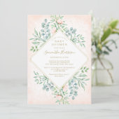 Waterverf Greenery Peach Rozen Floral Baby shower Kaart (Staand voorkant)