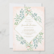 Waterverf Greenery Peach Rozen Floral Baby shower