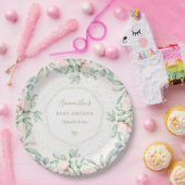 Waterverf Greenery Peach Rozen Floral Baby shower Papieren Bordje (Feest)