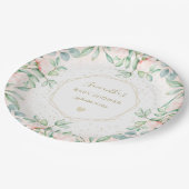 Waterverf Greenery Peach Rozen Floral Baby shower Papieren Bordje (Gekanteld)