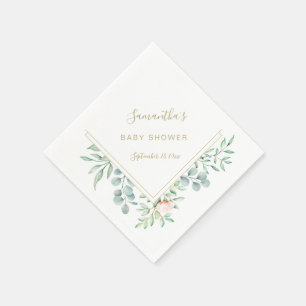 Waterverf Greenery Peach Rozen Floral Baby shower Servet