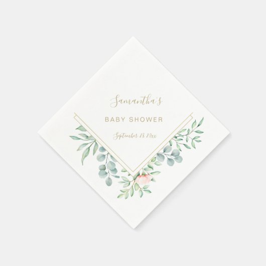 Waterverf Greenery Peach Rozen Floral Baby shower Servet (Hoek)