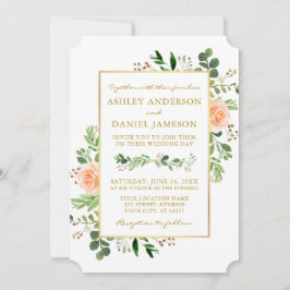 Waterverf Greenery Peach Rozen Gold Wedding Kaart