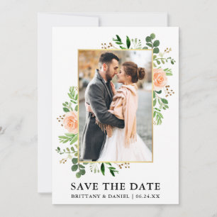 Waterverf Greenery Peach Rozen sparen de Kaart van