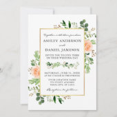 Waterverf Greenery Peach Rozen Wedding Kaart (Voorkant)