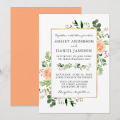 Waterverf Greenery Peach Rozen Wedding Kaart (Voorkant / Achterkant)