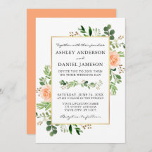 Waterverf Greenery Peach Rozen Wedding