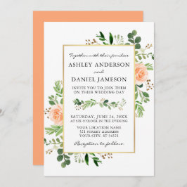 Waterverf Greenery Peach Rozen Wedding Kaart