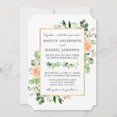 Waterverf Greenery Peach Rozen Wedding Kaart (Voorkant)