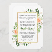 Waterverf Greenery Peach Rozen Wedding Kaart (Voorkant / Achterkant)