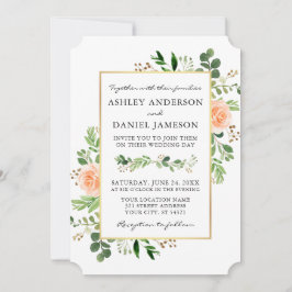 Waterverf Greenery Peach Rozen Wedding Kaart