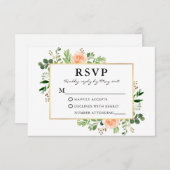 Waterverf Greenery Peach Rozen Wedding RSVP Kaartje (Voorkant / Achterkant)