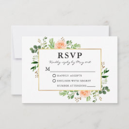 Waterverf Greenery Peach Rozen Wedding RSVP Kaartje