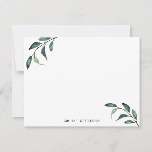 Waterverf Greenery Personalize and Monogram Notitiekaartje (Voorkant)