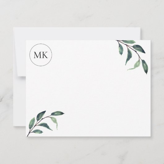 Waterverf Greenery Personalize and Monogram Notitiekaartje (Achterkant)