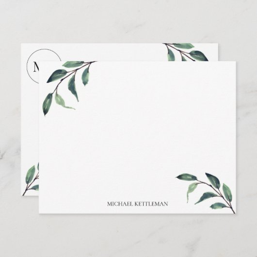 Waterverf Greenery Personalize and Monogram Notitiekaartje (Voorkant / Achterkant)
