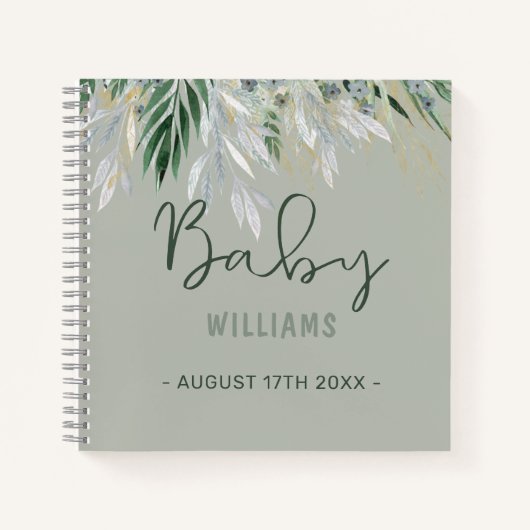 Waterverf Greenery Personalized Memory Baby Book Notitieboek (Voorkant)