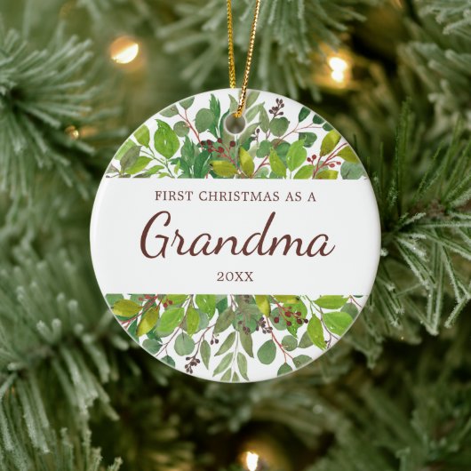 Waterverf Greenery Personalized New Grandma Gift Keramisch Ornament (Boom)