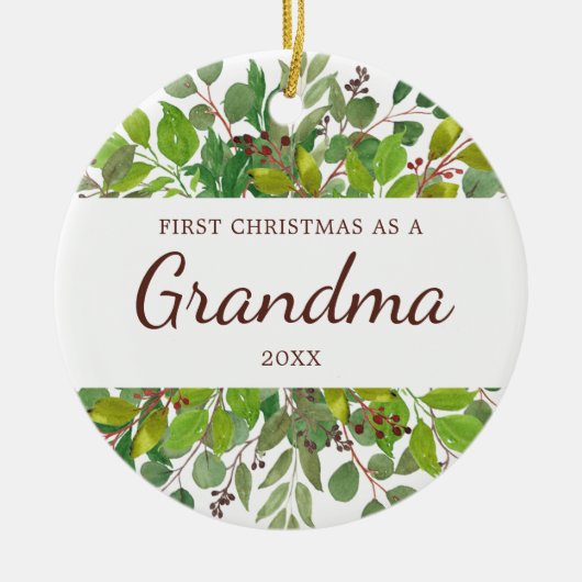 Waterverf Greenery Personalized New Grandma Gift Keramisch Ornament (Voorkant)