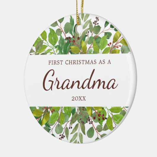 Waterverf Greenery Personalized New Grandma Gift Keramisch Ornament (Links)
