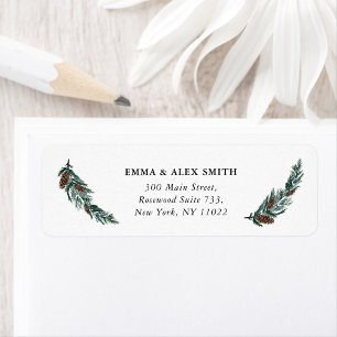 Waterverf Greenery Pine Cone minimalist Address Etiket