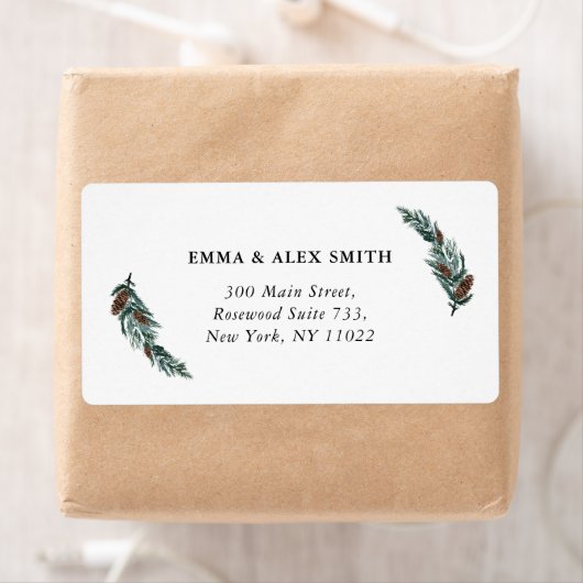 Waterverf Greenery Pine Cone minimalist Address L Etiket (Insitu)